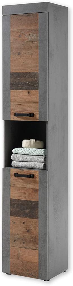 INDIANA Badezimmer Hochschrank in Old Wood Optik, Betonoxid - Badezimmerschrank Bad Schrank mit viel Stauraum - 36 x 185 x 31 cm (B/H/T) Bild 1