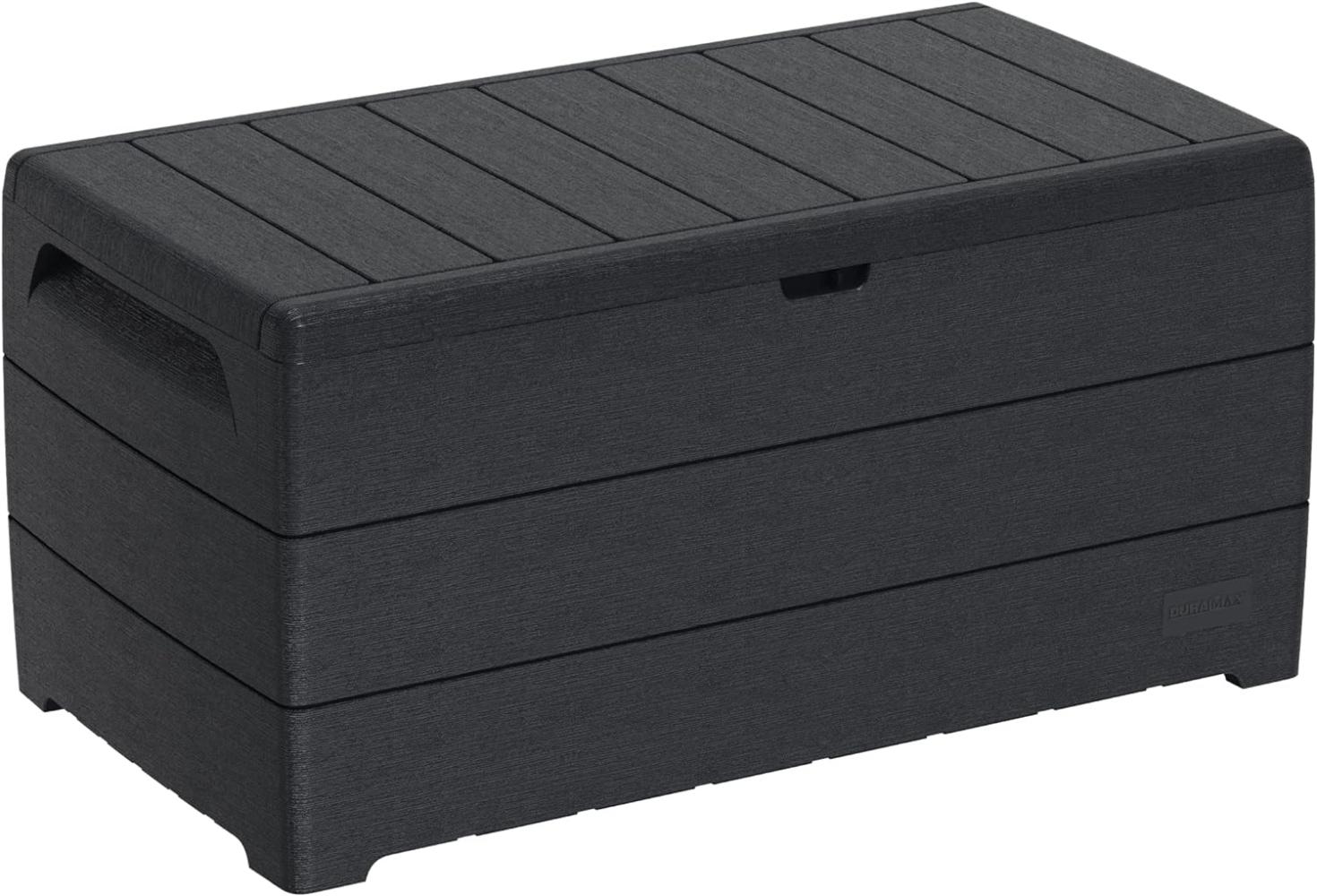 Duramax Cedargrain Durabox 416 Liter/ 110 Gallonen Kissenbox aus Kunststoff, Auflagenboxen für Terrasse und Gartenmöbel, abschließbare Kissenbox aus Kunststoff mit Gasflasche, Dunkelgrau Bild 1