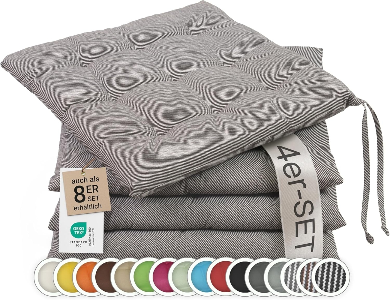 ZOLLNER Stuhlkissen, 40 x 40 x 3 cm, mit Bindebänder, für Indoor und Outdoor Bild 1