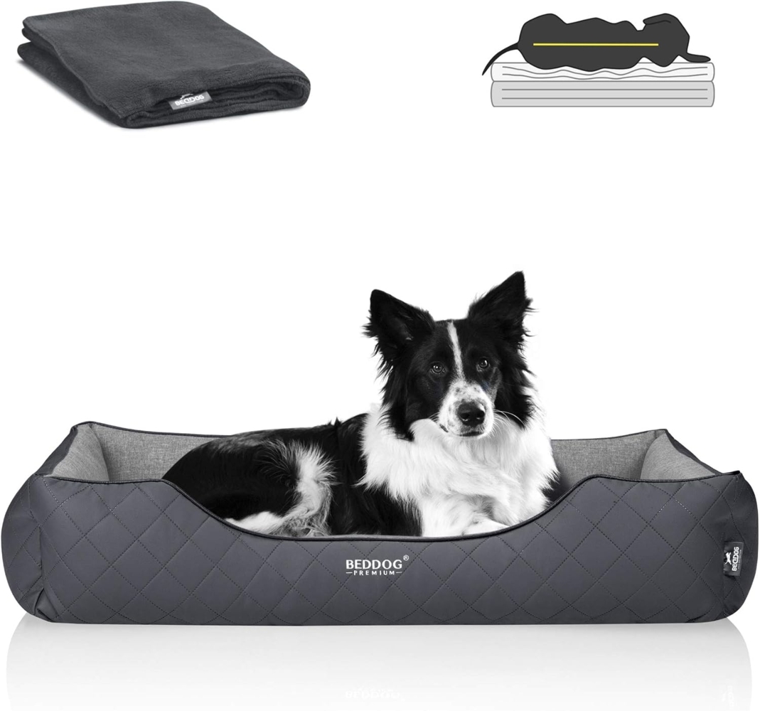 BedDog PREMIUM Orthopädisches Hundebett WUFFI, Memory Foam, mit abnehmbaren Bezug ROCK-FLOW (grau/grau), (XXL) ca. 110x75x25cm Bild 1