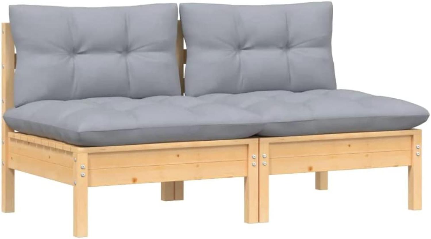 2-Sitzer Gartensofa aus Kiefer mit Grauen Kissen Bild 1