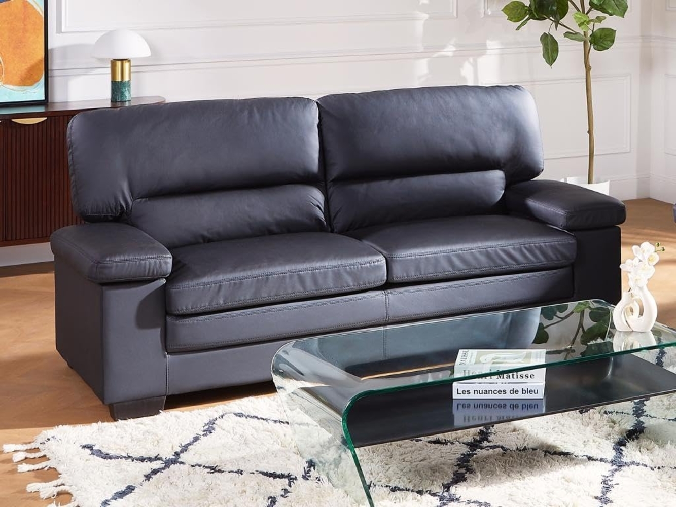 Vente-unique - Ledersofa 3-Sitzer - Büffelleder - Schwarz - MIMAS Bild 1