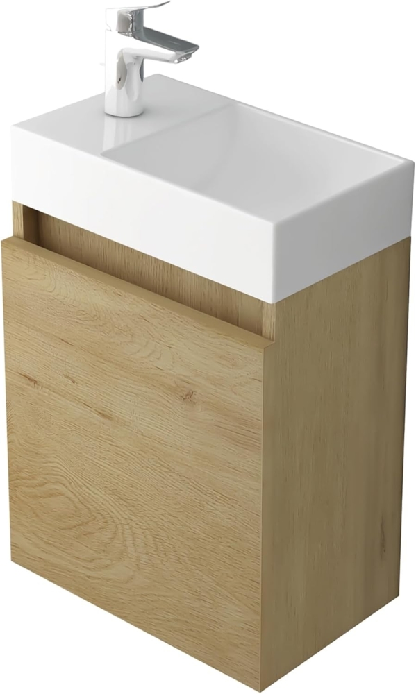 Alpenberger Badmöbel-Set Gäste WC Waschbecken mit Unterschrank - Badschrank Hängend, (2-tlg. Waschtisch Set Eiche Natur, Waschbeckenunterschrank mit Softclose), Waschplätze für Kleine Bäder - Badschrank Hängend und Vormontiert Bild 1