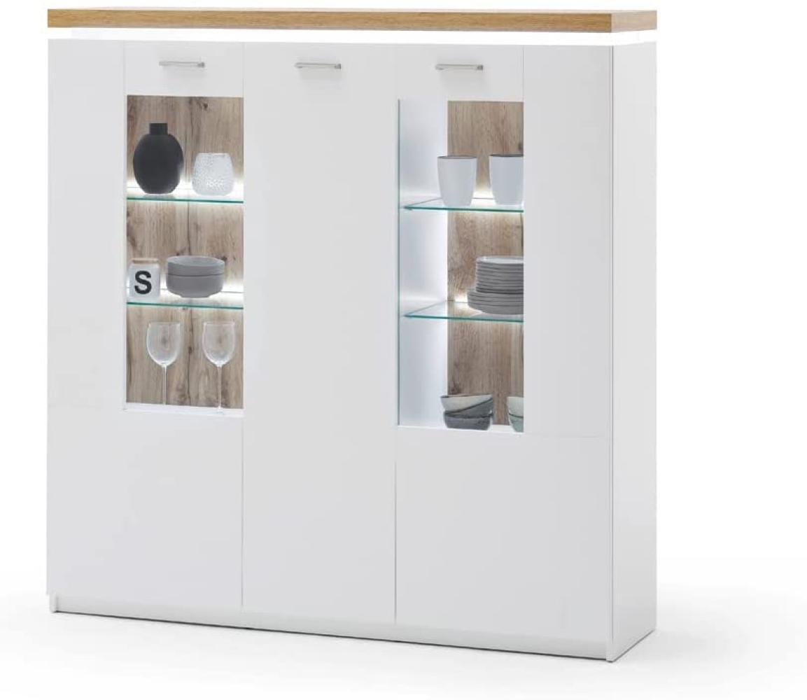 Highboard Claire 11 weiss Wotan Eiche Nb. 138x143x38 cm Kommode LED mit Rückwandbeleuchtung Bild 1