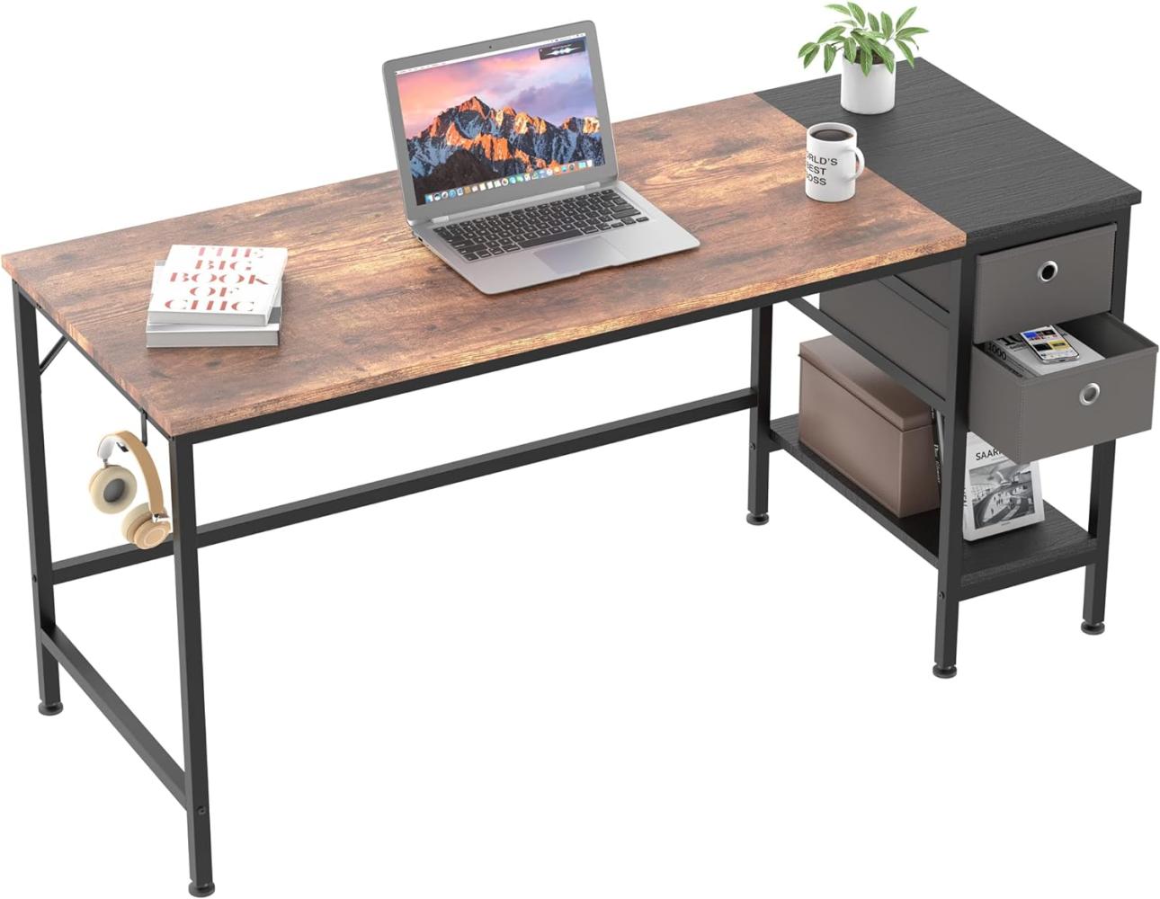 Pc Tisch, Computertisch mit 2 Schubladen, Schreibtisch Bürotisch Schreibtisch Holz, Arbeitstisch Büromöbel fürs Büro, Wohnzimmer, 140 x 75 x 60cm Bild 1