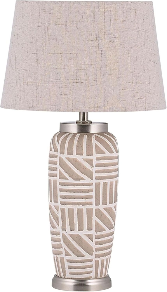 'Traisen' Tischlampe Beige Keramik 48 cm mit dekorativen geometrischen Muster langes Kabel mit Schalter Wohnzimmer Glamour Bild 1