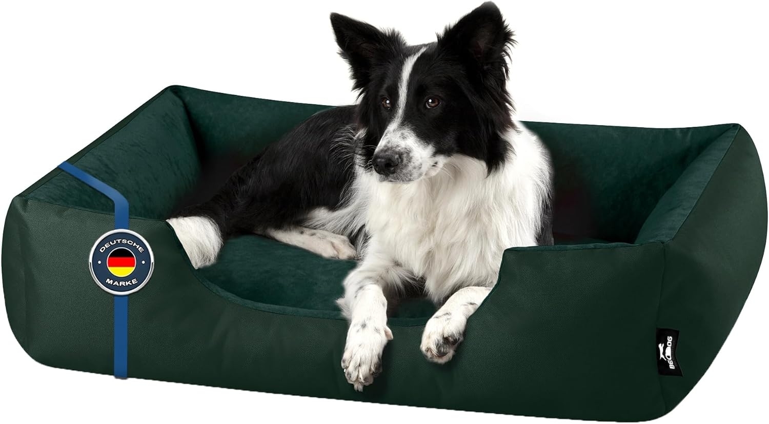 BedDog Hundebett ZARA, Hundekissen mit abziehbaren waschbaren Bezug, Hundekorb, Hundesofa, für kleine, große, mittel-große Hunde (L) ca. 80x65x18cm, BOTTLE-GREEN (dunkelgrün) Bild 1