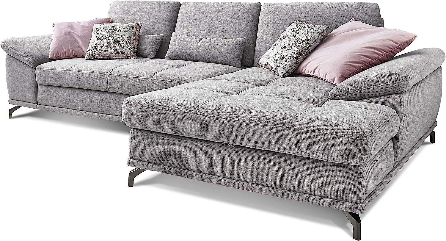 Cavadore Ecksofa Castiel mit Federkern / Großes Sofa in L-Form mit Sitztiefenverstellung und XL-Longchair / 312 x 89 x 173 / Webstoff, Hellgrau Bild 1