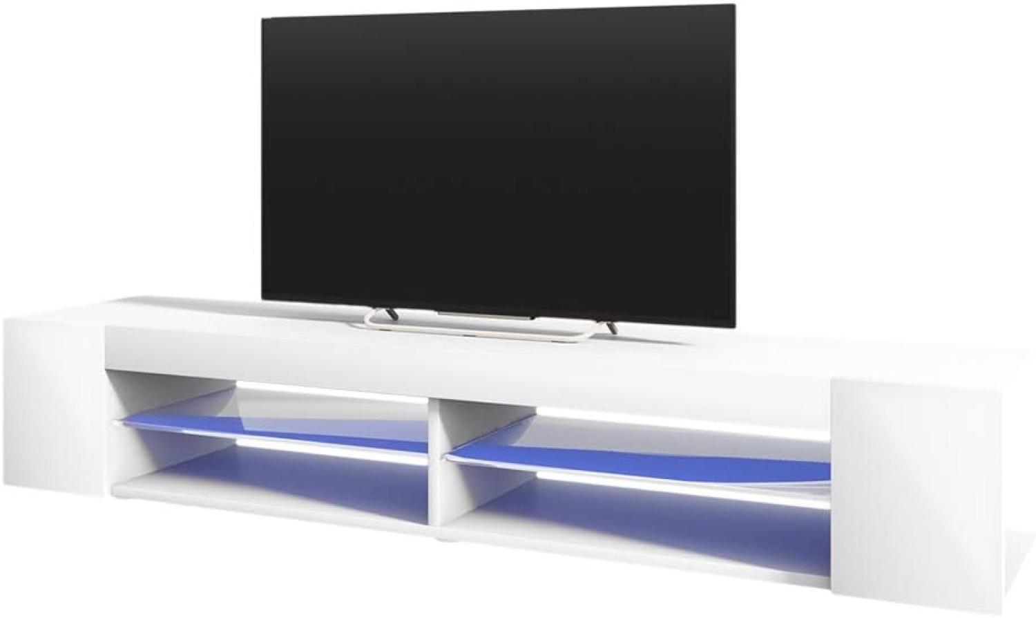 Selsey Mitchell – TV-Lowboard Weiß Matt/Weiß Hochglanz 180 cm breit mit LED Bild 1