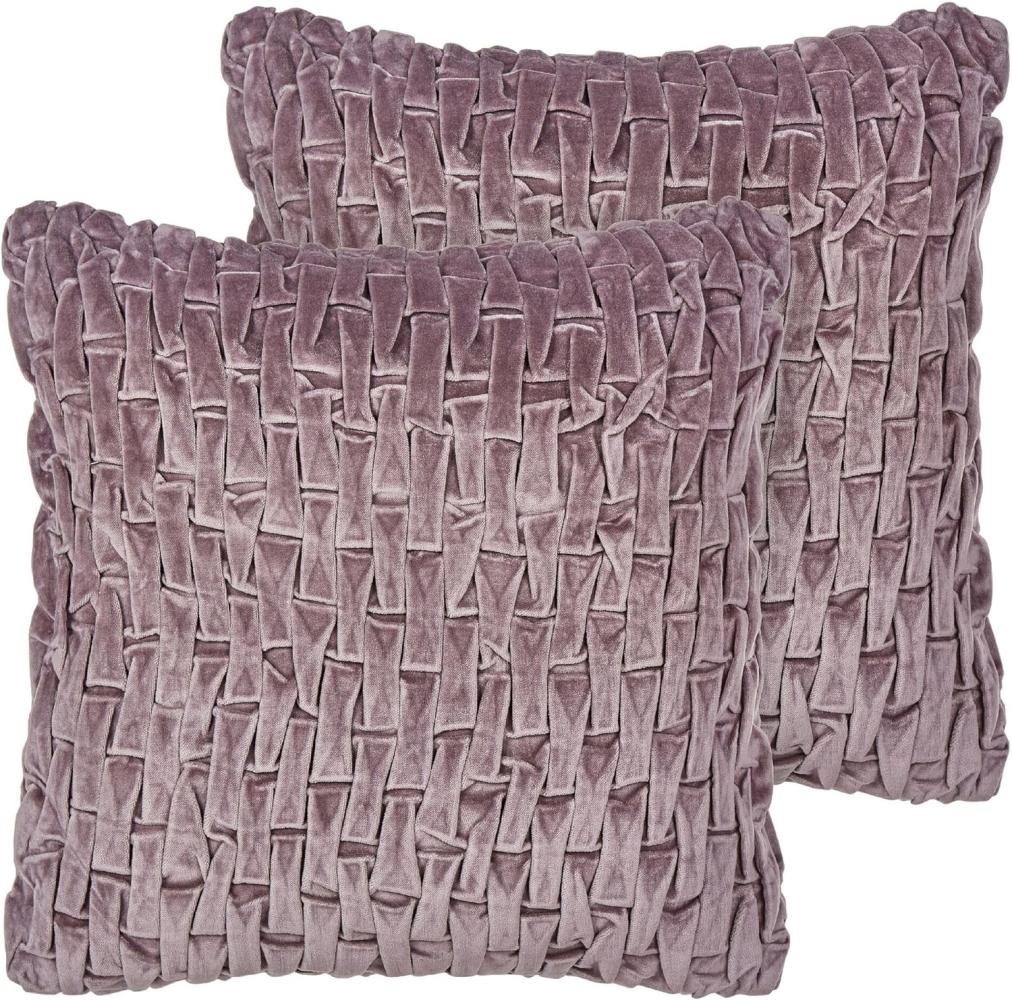 Kissen 2er Set CHIRITA Samtstoff 45 x 45 cm Kein Muster Violett Bild 1