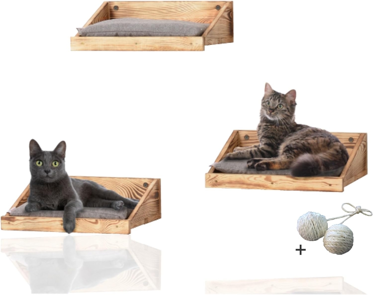 Rohrschneider Katzen-Kletterwand Katzen Kletterstufe mit Kissen Katzentreppe Wandelement Holz Bild 1