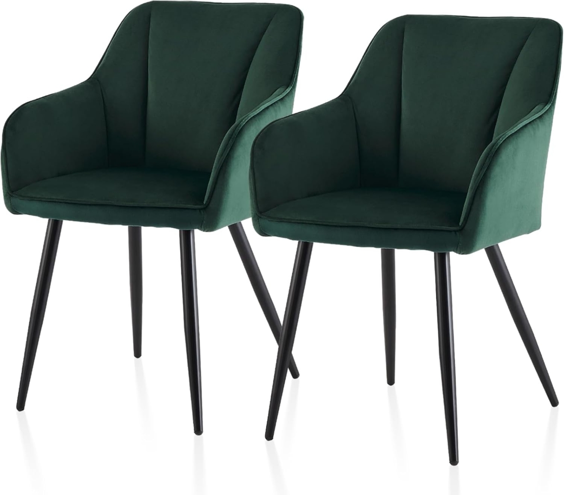 TUKAILAI Esszimmerstühle 2er Set aus Samt,Küchenstuhl Polsterstuhl Armlehnstuhl mit Armlehnen,Rückenlehnen,weiche Sitzpolster,Metallbeinen,Modern Sessel für Küche Esszimmer Wohnzimmer,Grün Bild 1