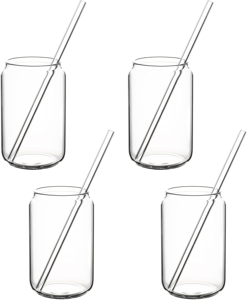Hanseküche Gläser-Set Trinkgläser Set, Borosilikatglas, mit Glasstrohhalm - Perfekt für Eiskaffee, Wasser und Cocktails Bild 1