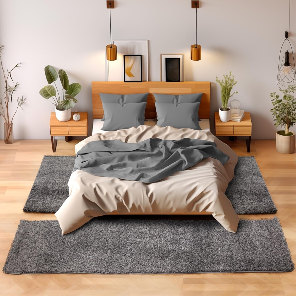 SIMPEX24 Hochflor-Bettumrandung Unicolor - Einfarbig, Höhe 30 mm, (Bett-Set, 3-tlg, Bettvorlage), Schlafzimmer Teppich Bettumrandung Läufer Set 3 teilig Bild 1