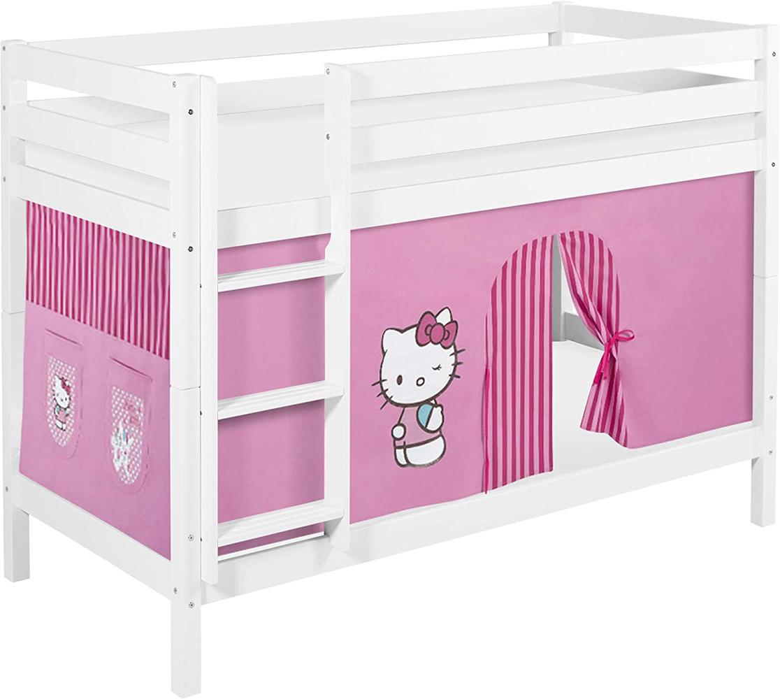 Lilokids 'Jelle' Etagenbett 90 x 190 cm, Hello Kitty Rosa, Kiefer massiv, mit Vorhang und Lattenroste Bild 1