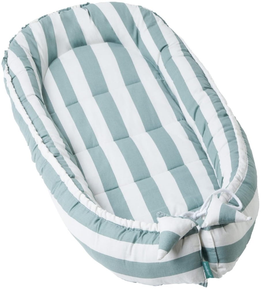 molis&co - Babynest - 100% Baumwolle (Oeko-TEX) - Babynestchen Neugeborene - Ideal als Reisebett, Kuschelnest Geeignet & Cradle Reducer - 90x50 cm - PopCorn Stripes Bild 1