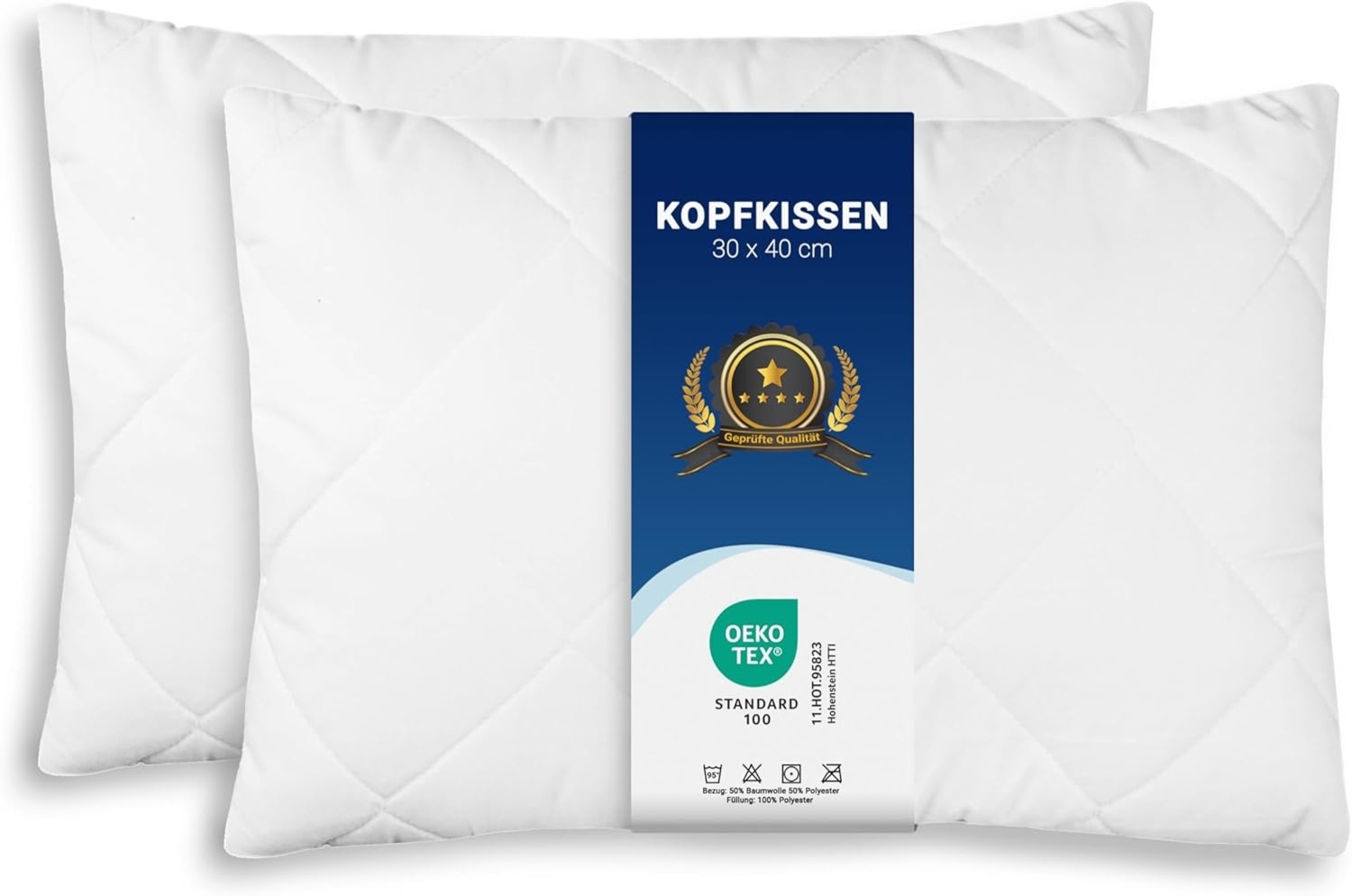 ZOLLNER Kopfkissen, Füllung: 100% Silikonisierte Polyesterhohlfaserbällchen, Spar-Set, 30 x 40 cm, 50% Polyester, 50% Baumwolle, vom Hotelwäschespezialisten Bild 1