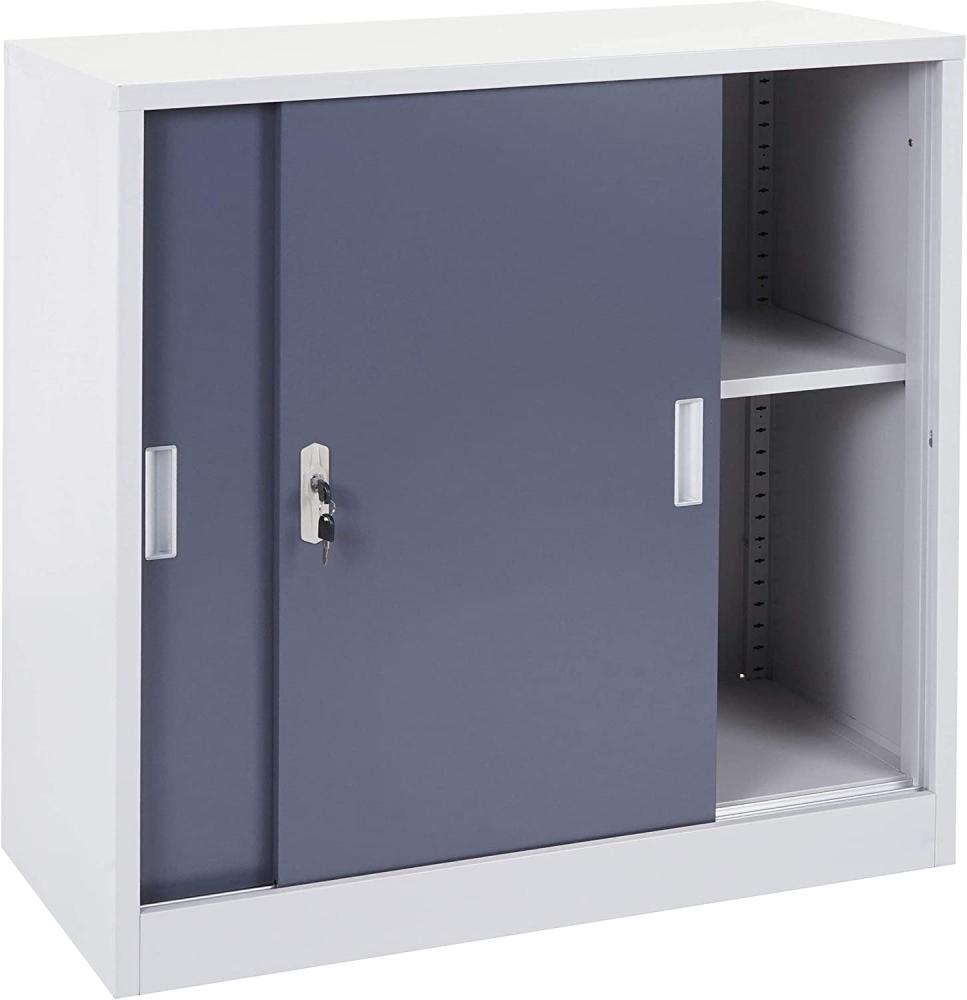 Aktenschrank Boston HWC-F41, Stahlschrank Büroschrank, mit abschließbaren Schiebetüren 90x90x45cm ~ anthrazit Bild 1