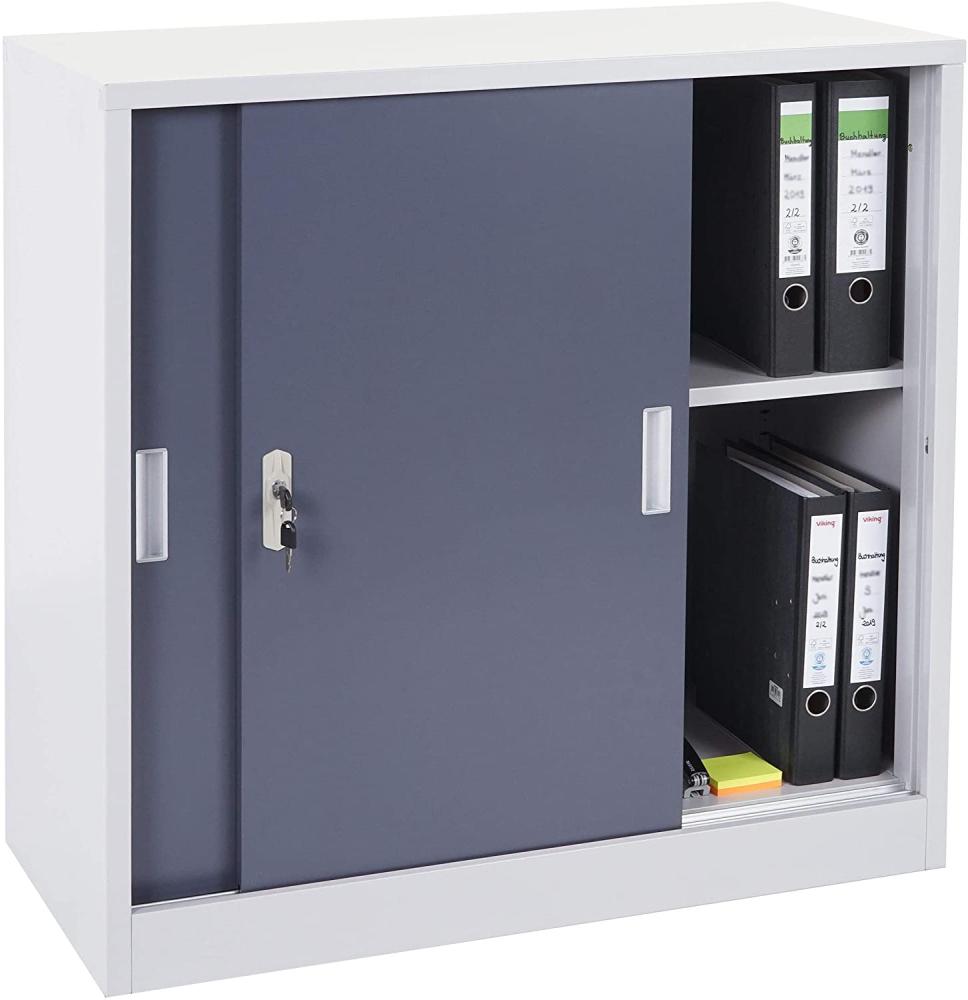 Aktenschrank Boston HWC-F41, Stahlschrank Büroschrank, mit abschließbaren Schiebetüren 90x90x45cm ~ anthrazit Bild 1