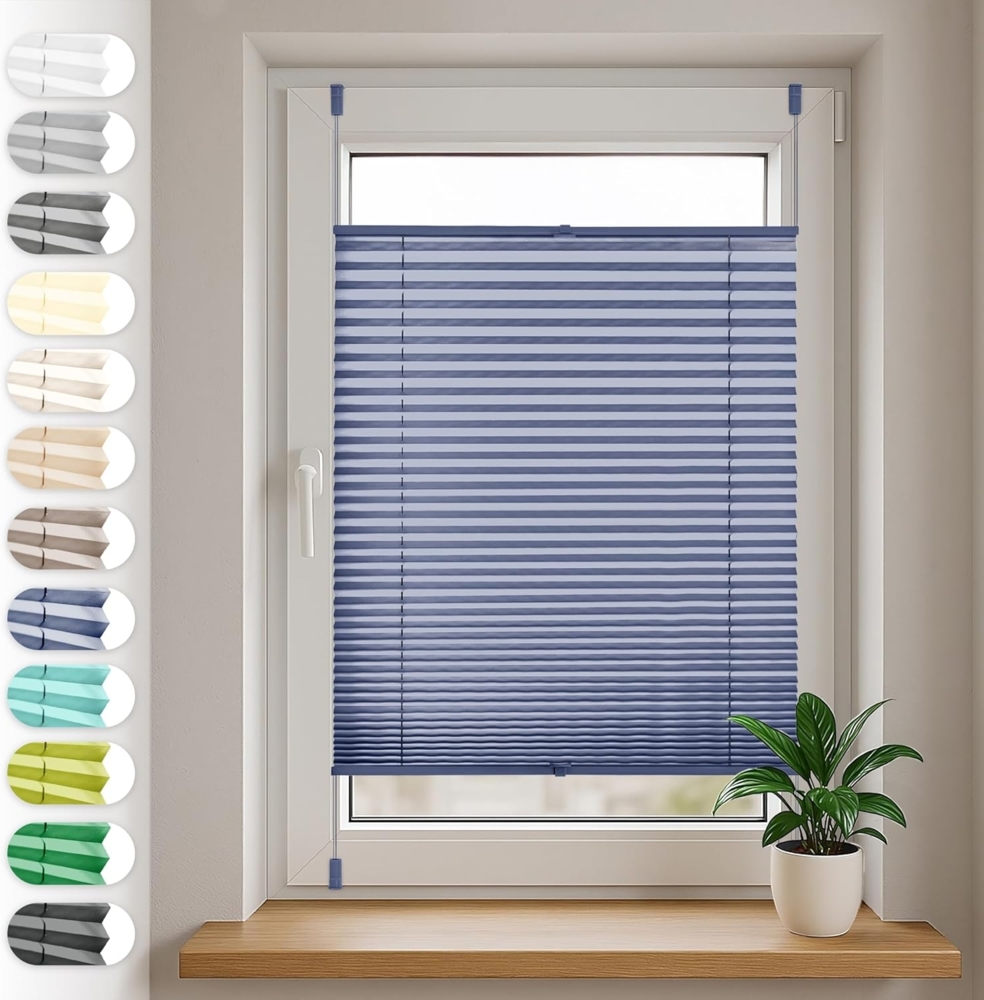 Sonello Plissee Klemmfix ohne Bohren 70x140 cm Blau Faltrollo Plisseerollo Jalousie für Tür & Fenster Blickdicht Sichtschutz Sonnenschutz Fertifplissee Rollo Bild 1