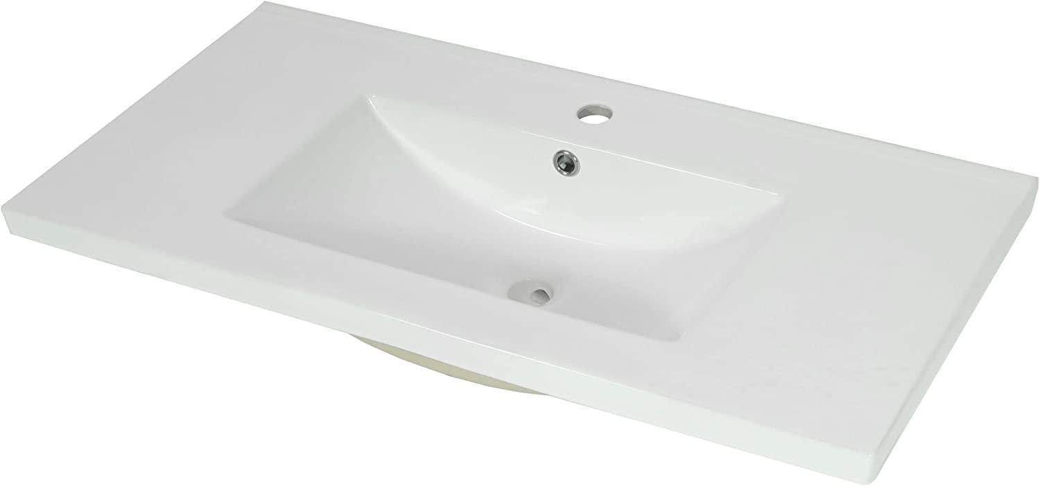 Waschbecken HWC-D16, Waschtisch Handwaschbecken Möbelwaschtisch Badezimmer Bad, Keramik eckig weiß ~ 92cm 30mm Kante Bild 1