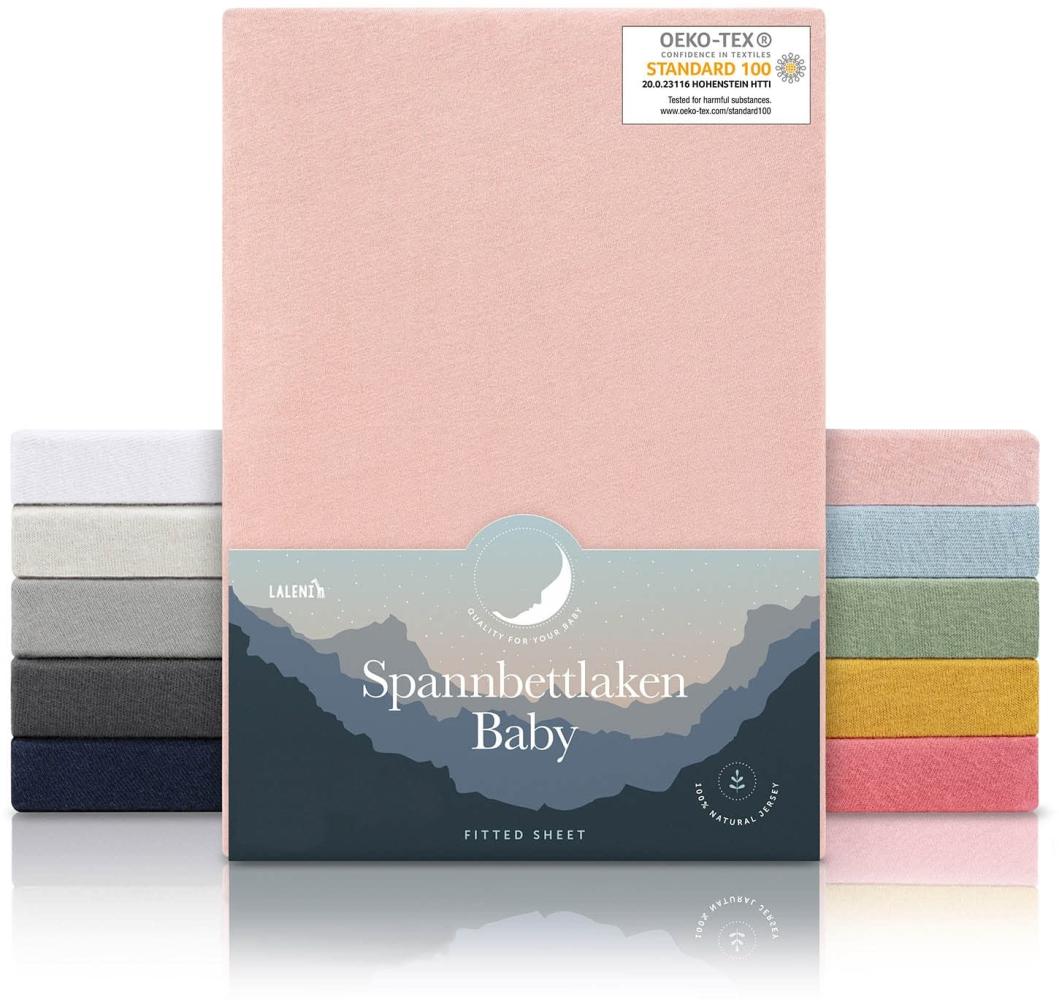 Laleni 2er-Set Spannbettlaken Stubenwagen oval 38x77 cm - Oeko-Tex Zertifiziert, 100% Baumwolle, atmungsaktives Spannbetttuch Jersey Baby, 135 g/m², Rosa Bild 1