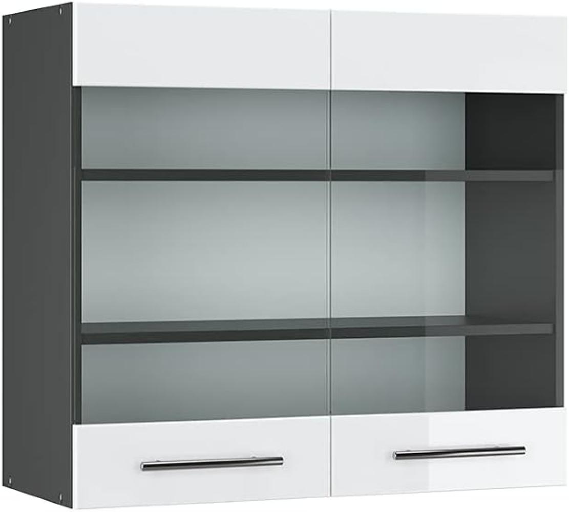 Vicco Hängeglasschrank 80 cm Küchenschrank Hängeschrank Küchenzeile Fame-Line (Weiß Hochglanz) Bild 1