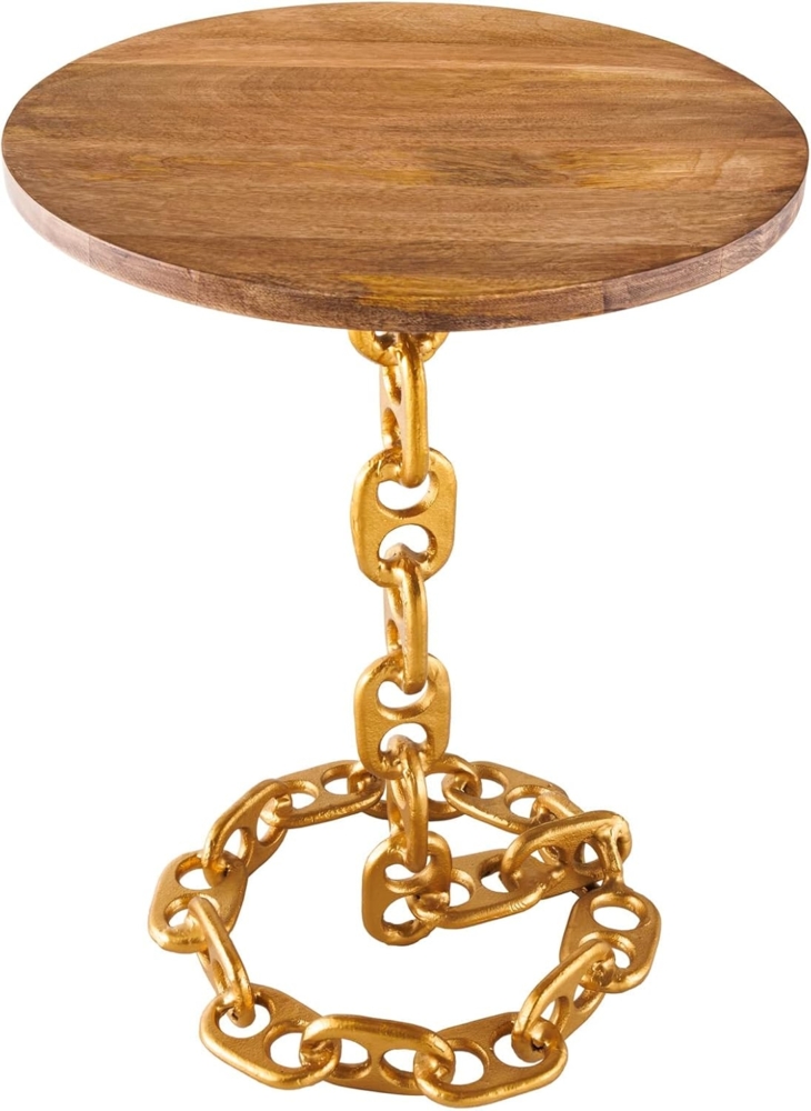 riess-ambiente Beistelltisch CHAINS 55cm gold / natur (Einzelartikel, 1-St), Wohnzimmer · Mango-Massivholz · Metall Kettengestell · rund · handmade Bild 1