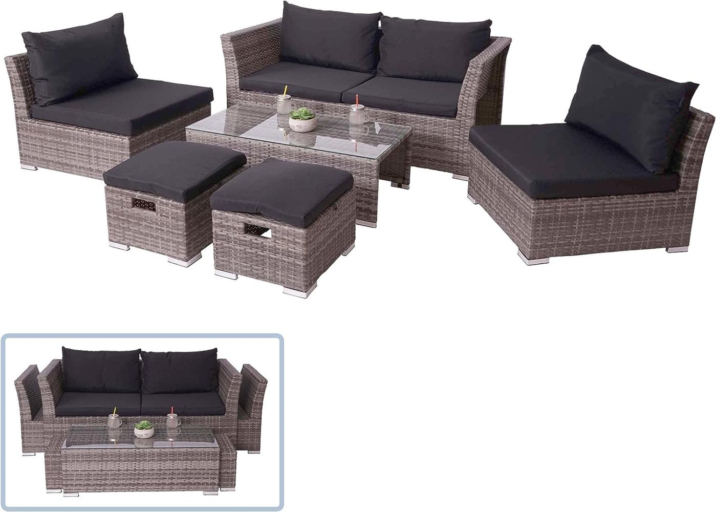 Poly-Rattan Garnitur HWC-J36, Balkon-/Garten-/Lounge-Set Sitzgruppe Sofa ~ grau, Kissen schwarz Bild 1