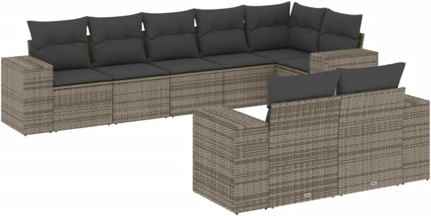 vidaXL 8-tlg. Garten-Sofagarnitur mit Kissen Grau Poly Rattan 3255157 Bild 1
