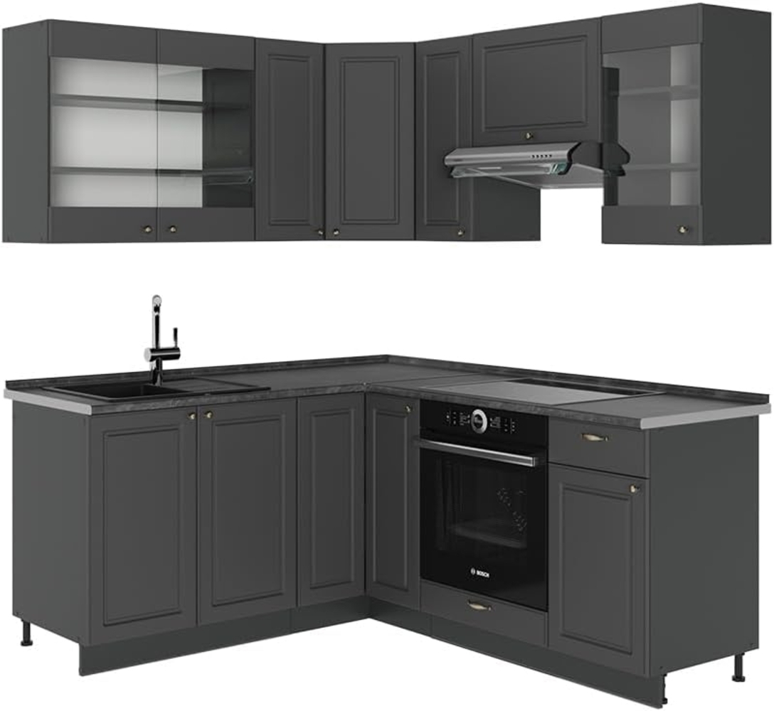 Eckküche Fame-Line Anthrazit-Gold Landhaus 190 x 60 cm , AP Anthrazit Vicco Bild 1