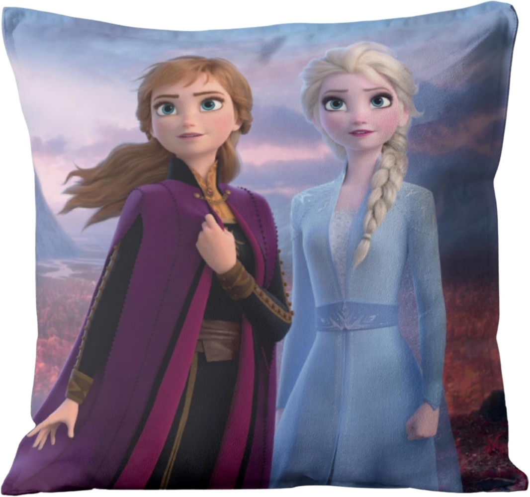 MTOnlinehandel Dekokissen Frozen Eiskönigin Kissen Anna & Elsa 40x40cm, ideal für Kinderbetten, Sofas oder Leseecken, passend zur Bettwäsche Bild 1