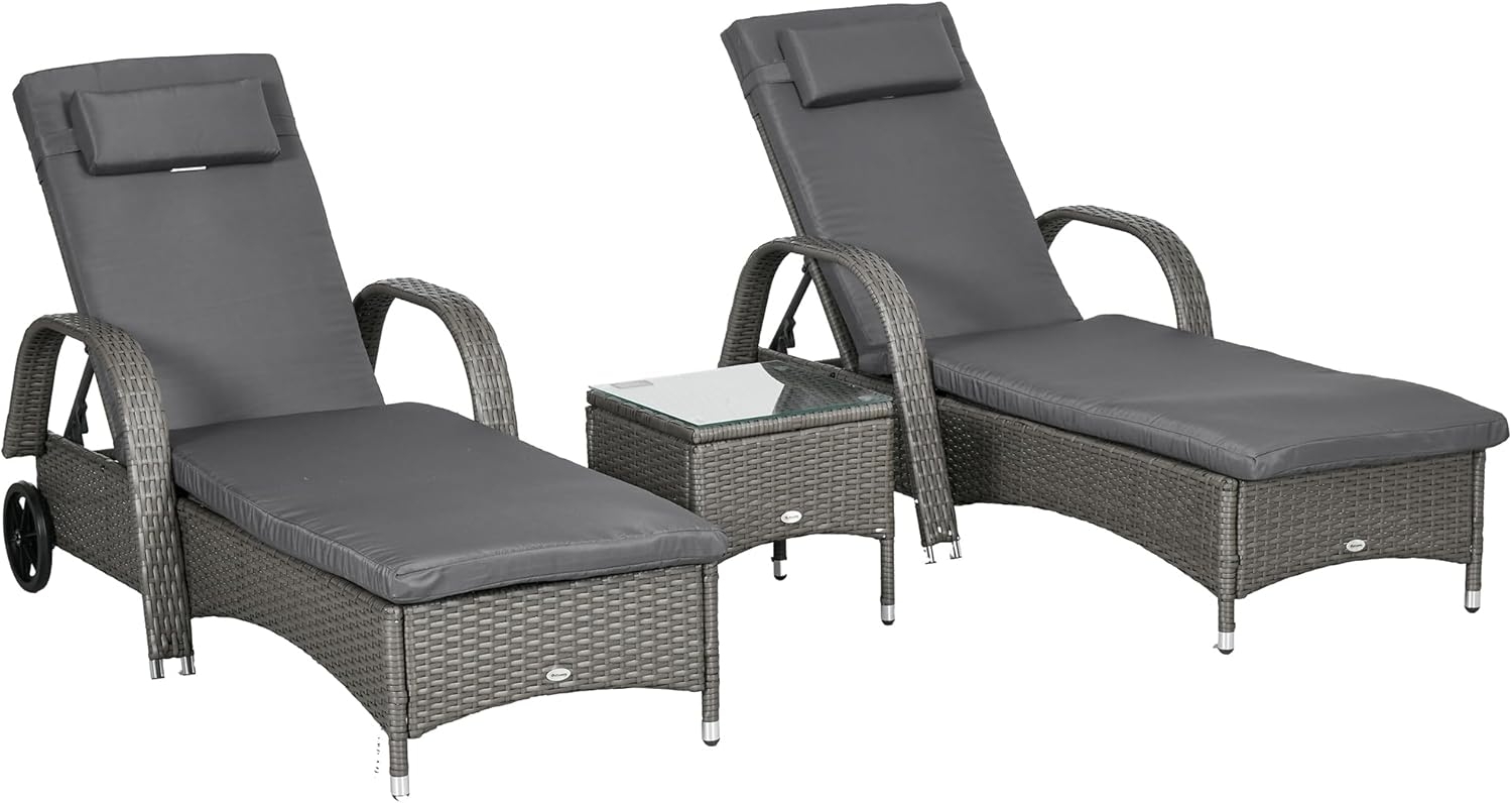 Outsunny Gartenliege Rattan Sonnenliegen mit Tisch Bild 1