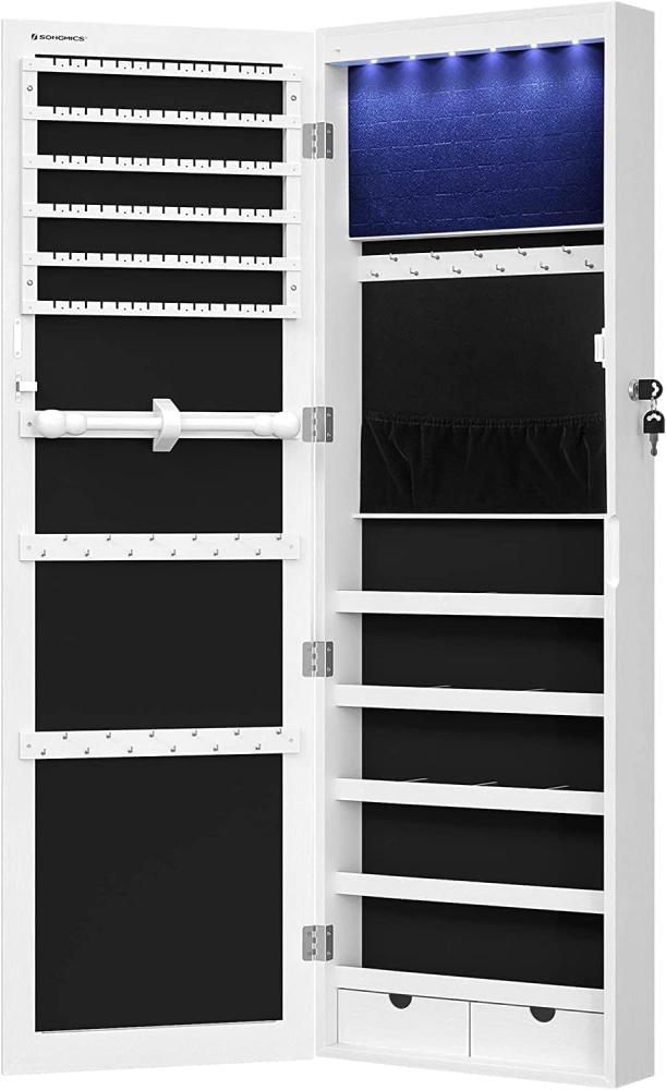 Schmuckschrank mit LED Beleuchtung und abschließbar, MDF weiß, JBC93W, 37 x 10 x 120 cm Bild 1