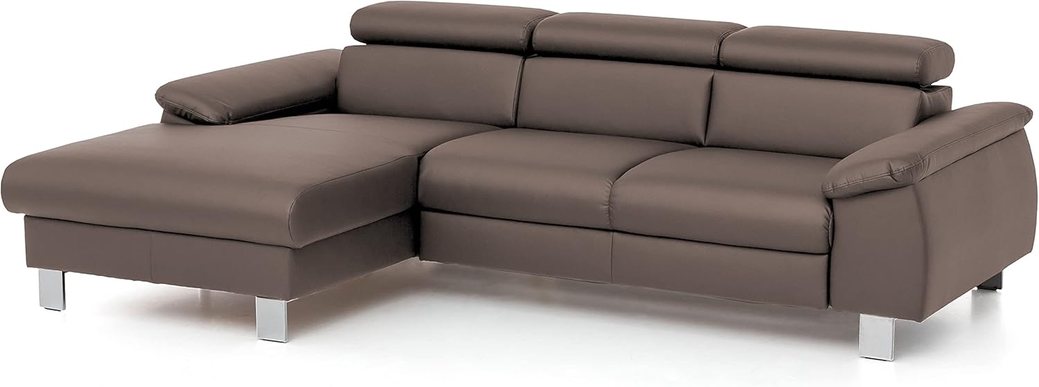 Mivano Ecksofa Micky mit Recamiere / L-Form-Sofa mit Schlaffunktion, Bettkasten und Kopfteilverstellung / 244 x 72 x 166 / Kunstleder, Braun Bild 1