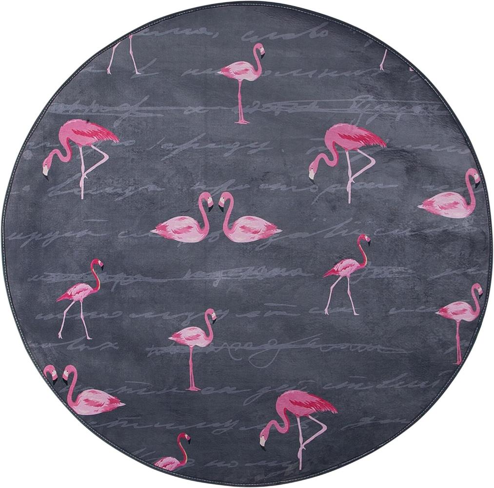 Kinderteppich grau ⌀ 120 cm Flamingo-Muster Kurzflor KERTE Bild 1