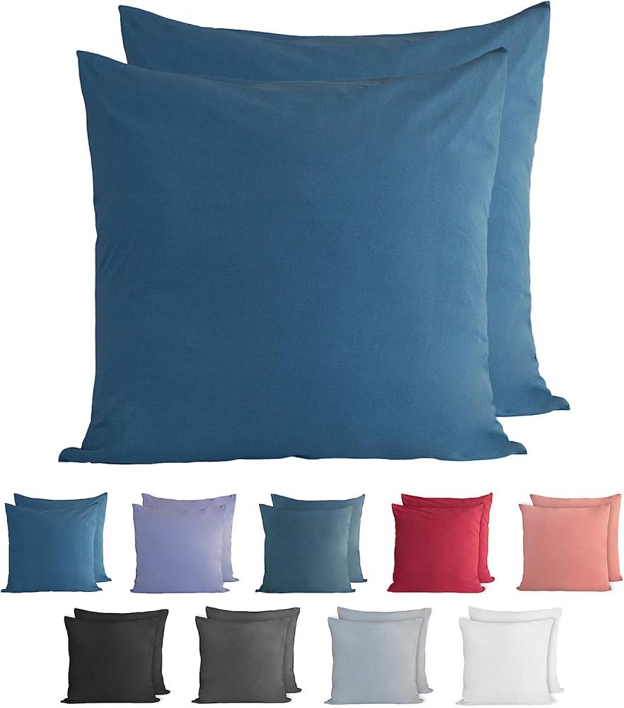 Komfortec 100% Baumwolle Kissenbezüge 50x50 cm, 2er Set, Superweicher Premium Jersey Kopfkissenbezug 150 g/m², Kissenhülle, Tiefseeblau Bild 1