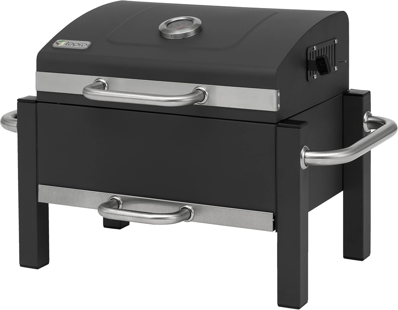 tepro Holzkohlegrill Toronto Easy mit 2 stabilen Tragegriffen, leichtgängigem Deckel inkl. Thermometer und Ascheauffangbehälter, Maße ca. 67,5 x 43,3 x 45 cm, Schwarz Bild 1