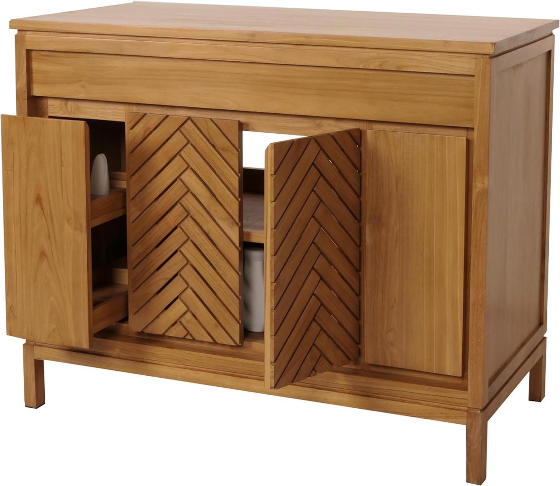 Teak-Waschbeckenunterschrank HWC-M74, Waschtisch Schrank, hochwertiges B-Grade-Teak (Kernholz, 20-30 Jahre), 86x106x56cm Bild 1