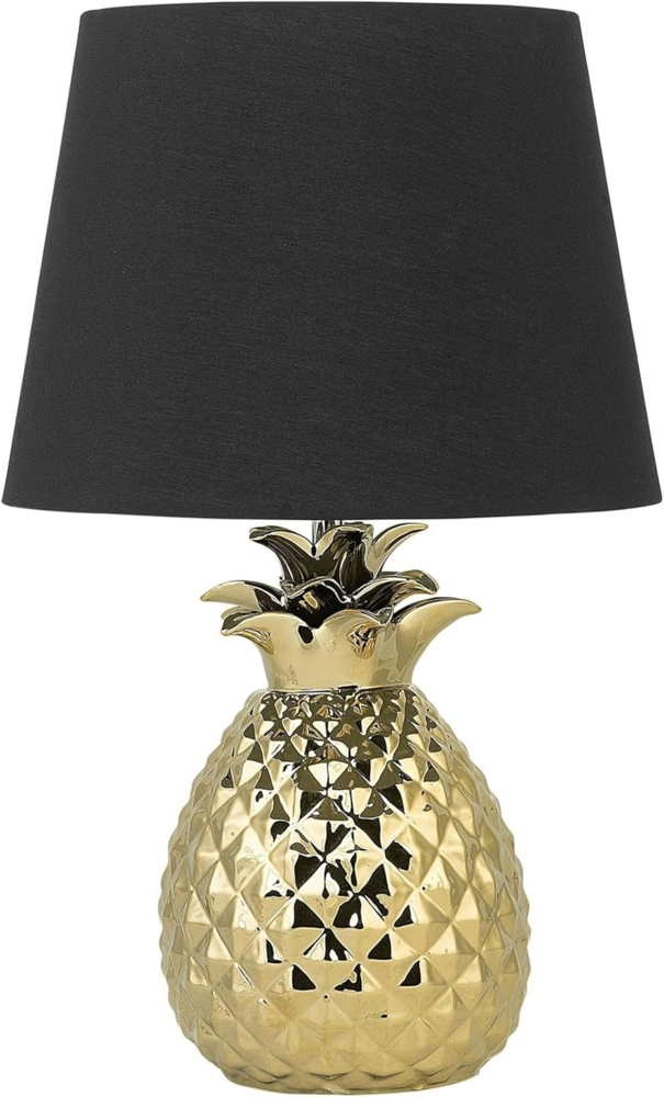'Pineapple' Tischlampe Gold Keramik 52 cm Stoffschirm Schwarz Ananas-Fuß Kabel mit Schalter Moderner Minimalistischer Stil Bild 1