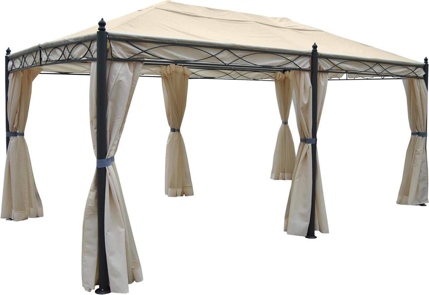 Pergola Cadiz, Pavillon, stabiles 7cm-Gestell 5x3m ~ creme mit Seitenwand + Moskitonetz Bild 1