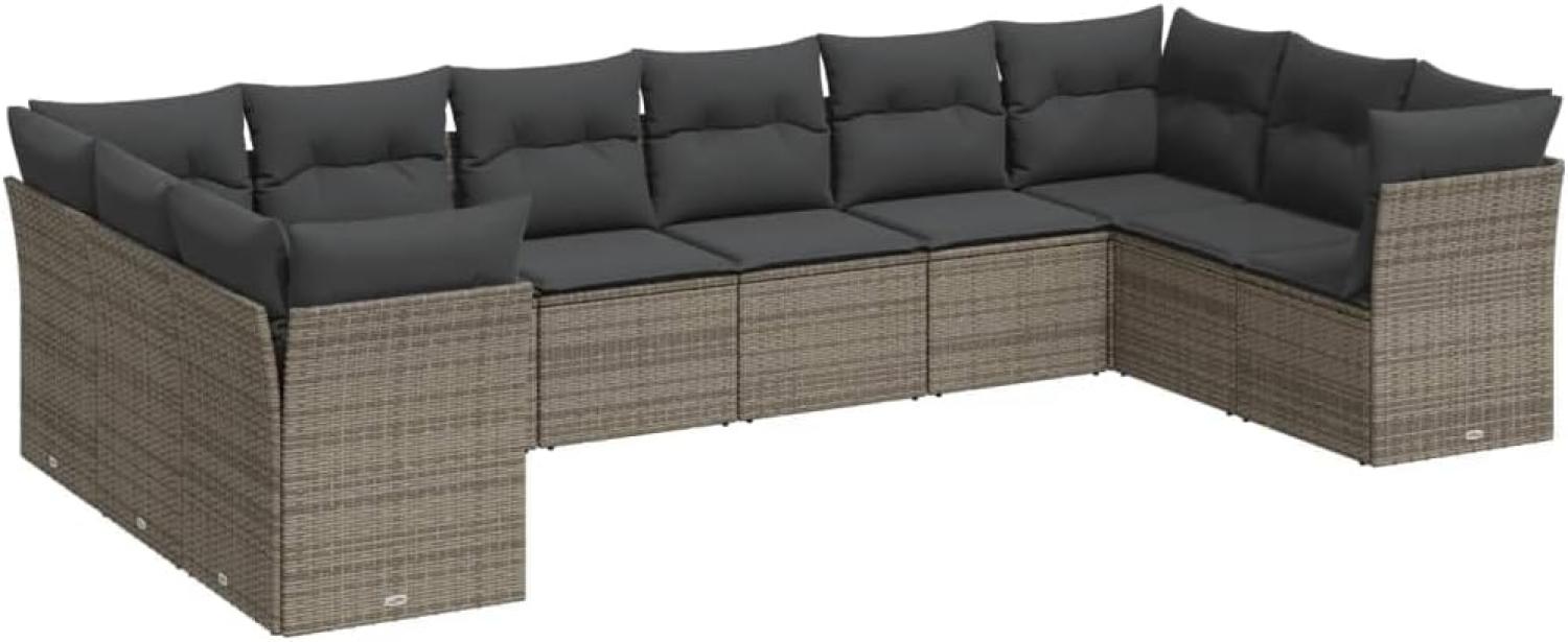 vidaXL 10-tlg. Garten-Sofagarnitur mit Kissen Grau Poly Rattan 3250039 Bild 1