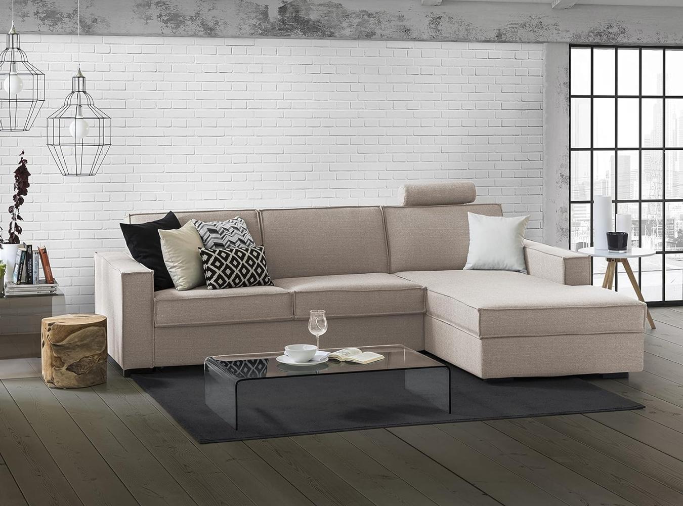 Talamo Italia Ecksofa Beatrice, Made in Italy, Drehbare Öffnung mit Matratze und Lattenrost, Halbinsel mit Stauraum links, mit Standardarmlehnen, Cm: 280x95h90, Farbe Taubengrau Bild 1