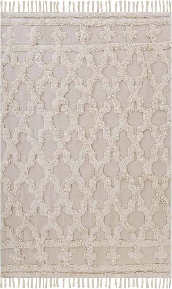 Teppich Baumwolle beige 140x200 cm marokkanisches Muster Fransen SULUOVA Bild 1