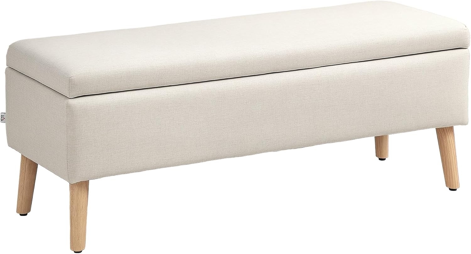 HOMCOM Sitzbank Bettbank mit Stauraum, Leinenoptik, 110 x 39 x 45 cm (Truhenbank, 1-St, Polsterbank), für Wohnzimmer, Schlafzimmer, Beige Bild 1