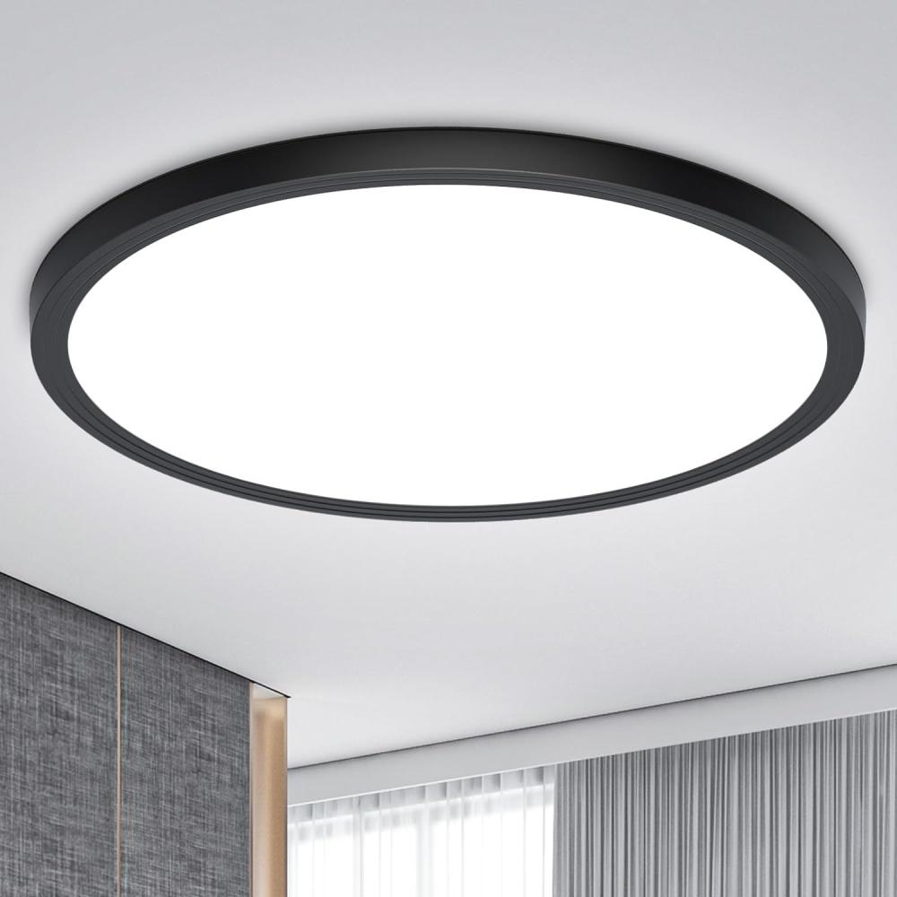 Led Deckenleuchte Flach Deckenlampe - Ø30CM 24W 6500K 2400LM Kaltweiß Modern Rund Ultra Dünn Küchenlampe Led Deckenlampe Schwarz Lampe Decke für Wohnzimmer Küche Schlafzimmer Kinderzimmer Flur Keller Bild 1