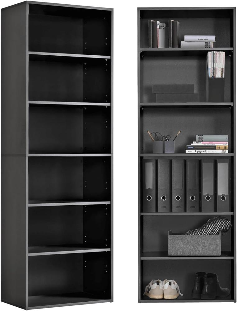 mokebo® Regal in Anthrazit BZW. Grau, Schwarz aus Holz 'Der Bücherwurm', Bücherregal fürs Wohnzimmer, Büro, Kinderzimmer, Holzregal für die Wand mit viel Stauraum, 60cm Breite Bild 1