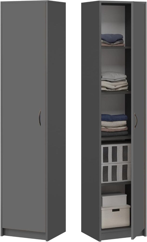 Home Collective Aktenschrank Bücherregal Kleiderschrank Regal 40cm breit 180cm hoch Schrank (Regal Wand schmal Holz für Schlafzimmer Flur Keller Büro) Mehrzweckschrank mit 4 verstellbaren Einlegeböden Anthrazit Bild 1