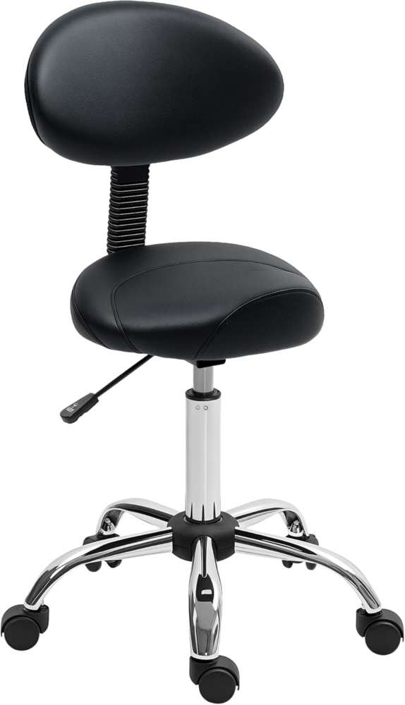 HOMCOM Drehhocker mit Rückenlehne, 83-98 cm (höhenverstellbar Rollhocker, 1 St, 360° drehbar Arbeitshocker), für Büro Salon Massage Spa Schwarz Bild 1