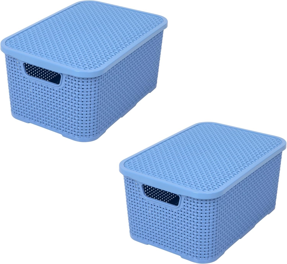 BranQ Home essential Korb mit Deckel in Rattan Design 2er Set Grösse M 10 l, BPA-frei Kunststoff PP, Denim Blau, 28,8 x 19,7 x 16,2 cm, 2 Stk. Bild 1